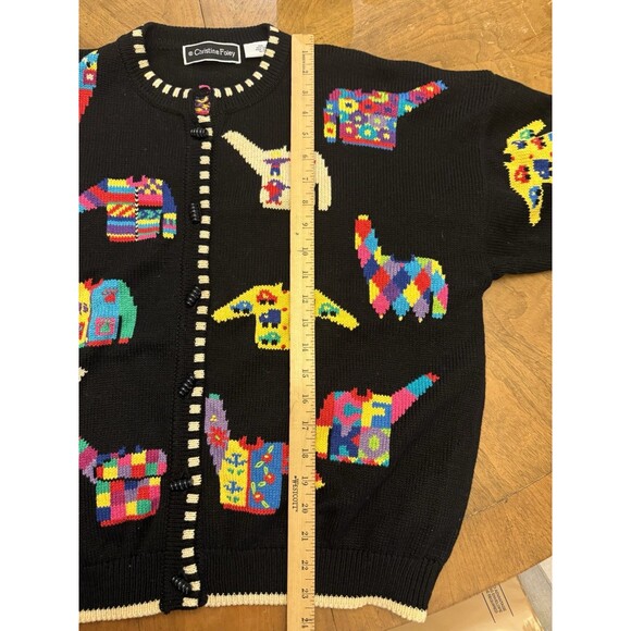 Christine Foley 90s Colorful Fun Sweater Print Cardigan, Fun Buttons Sz 3, Rare! - Picture 7 of 7